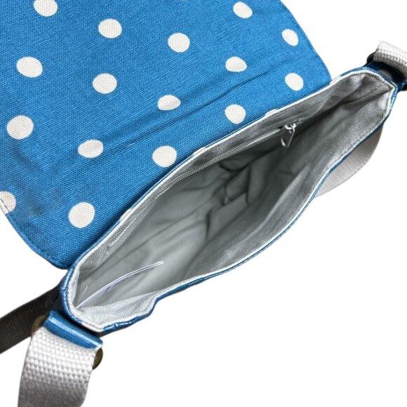 Cath Kidston Oilcloth Crossbody Messenger Bag Blue Polka Dot Adjustable - Picture 6 of 10